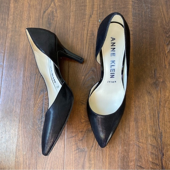 Anne Klein iflex Yolden Black Open Inner Side Pointy Toe Heels Pumps SZ 8 - Picture 10 of 14